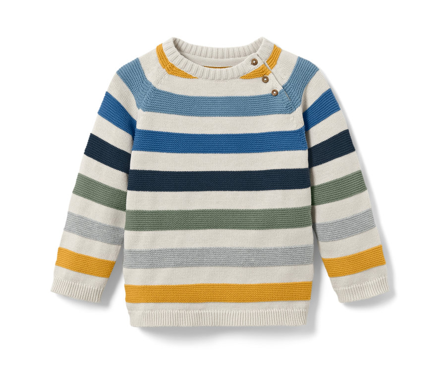 Pull en maille pour enfant à rayures multicolores.