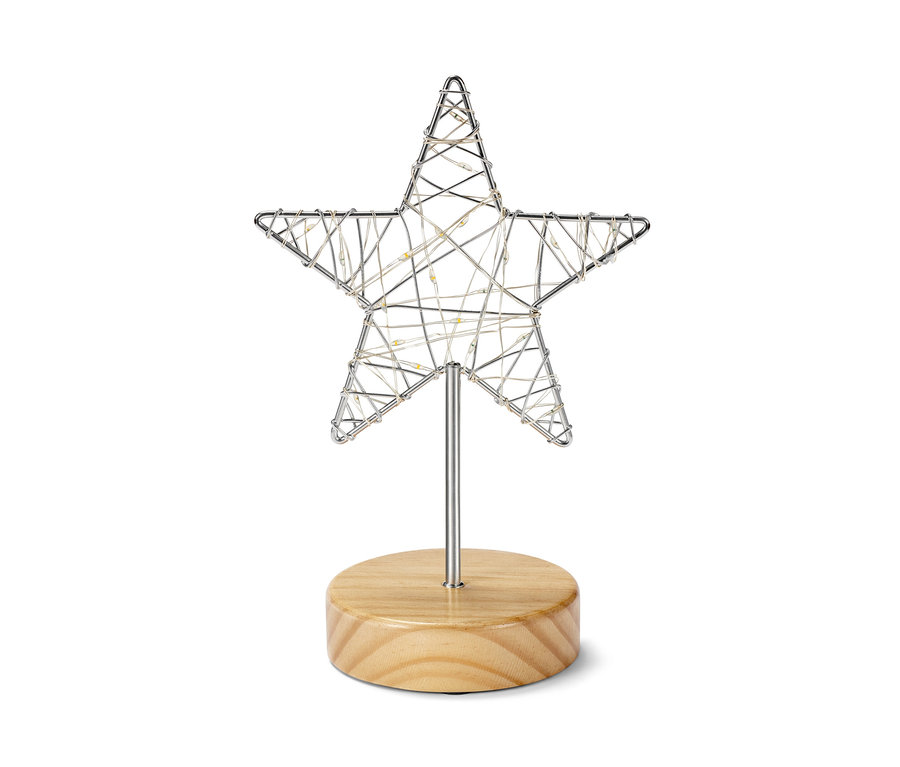 Figurine décorative à LED « Étoile » sur un socle en bois.