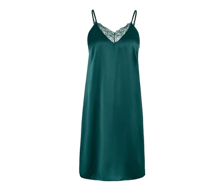 Déshabillé vert en pure soie avec de la dentelle.