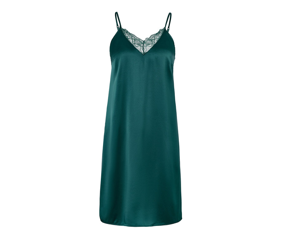 Déshabillé vert en pure soie avec de la dentelle.