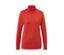 Gros plan sur un pull à col roulé en maille fine couleur rouille.