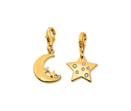 Ensemble charme Lune et Étoiles doré avec zircones.