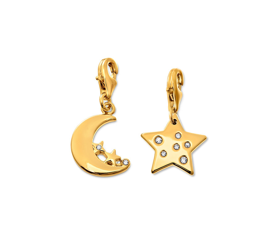 Ensemble charme Lune et Étoiles doré avec zircones.