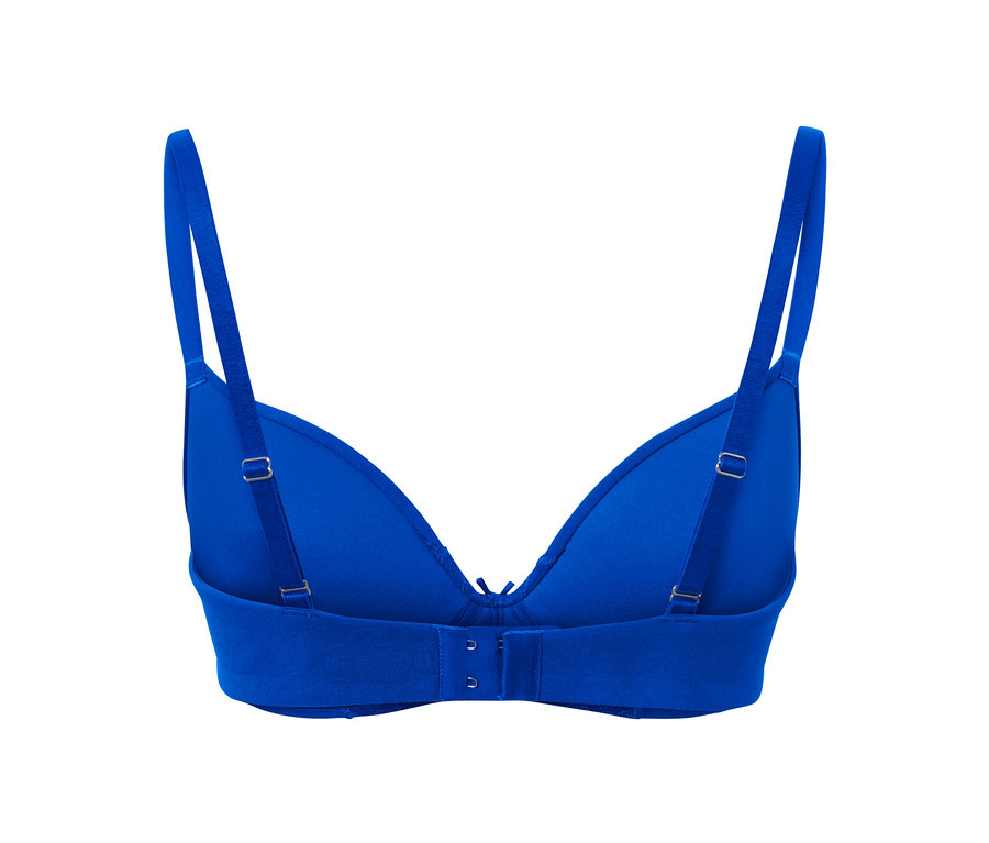 Vue arrière d'un soutien-gorge à coques souples bleu.
