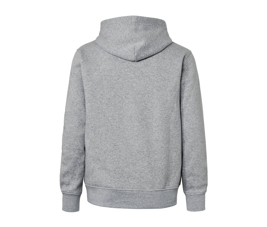Vue arrière d'un sweatshirt à capuche gris chiné.
