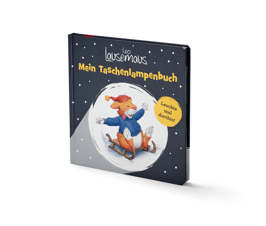 Livre «
Leo Lausemaus – mein Taschenlampenbuch
» sur fond blanc.