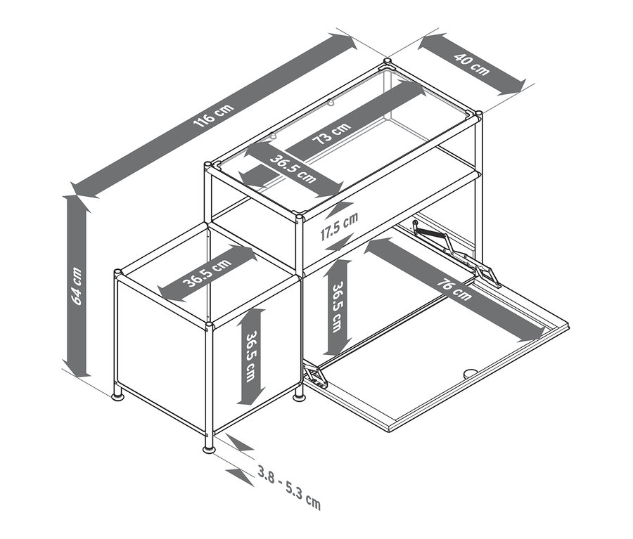 Schéma d'une desserte à alcool en métal « CN3 » avec tiroir.