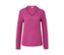 Pull en maille rose vif avec un col en V.