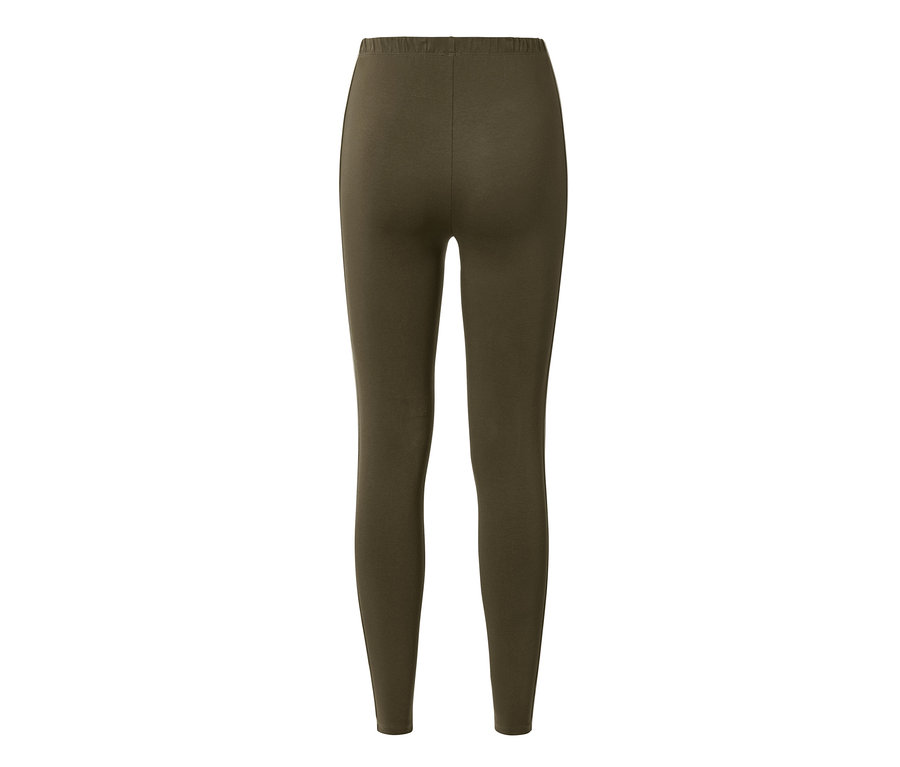 Vue arrière d'un legging vert olive avec passepoil.