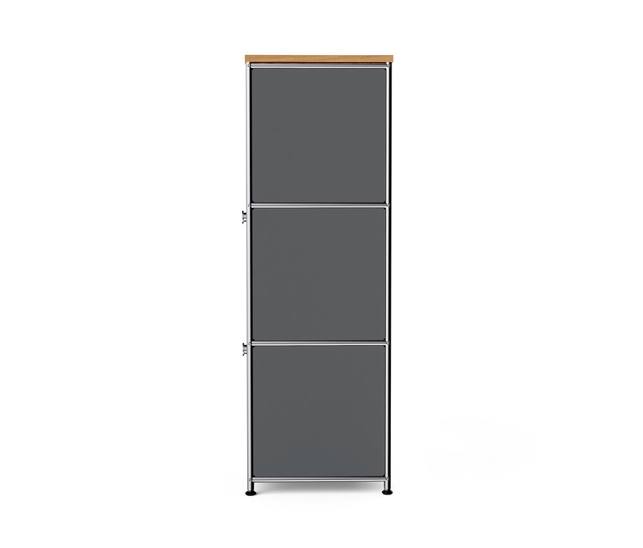 Commode étroite en métal « CN3 » grise avec plateau en bois et 2 abattants.