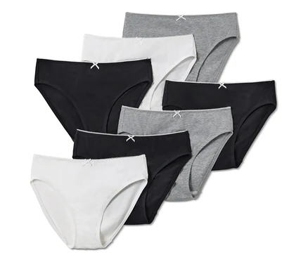 7 culottes pour enfant, blanc, gris et noir.