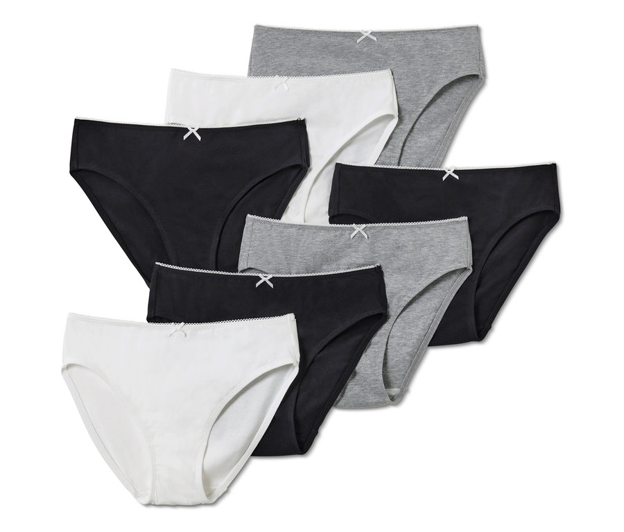 7 culottes pour enfant, blanc, gris et noir.