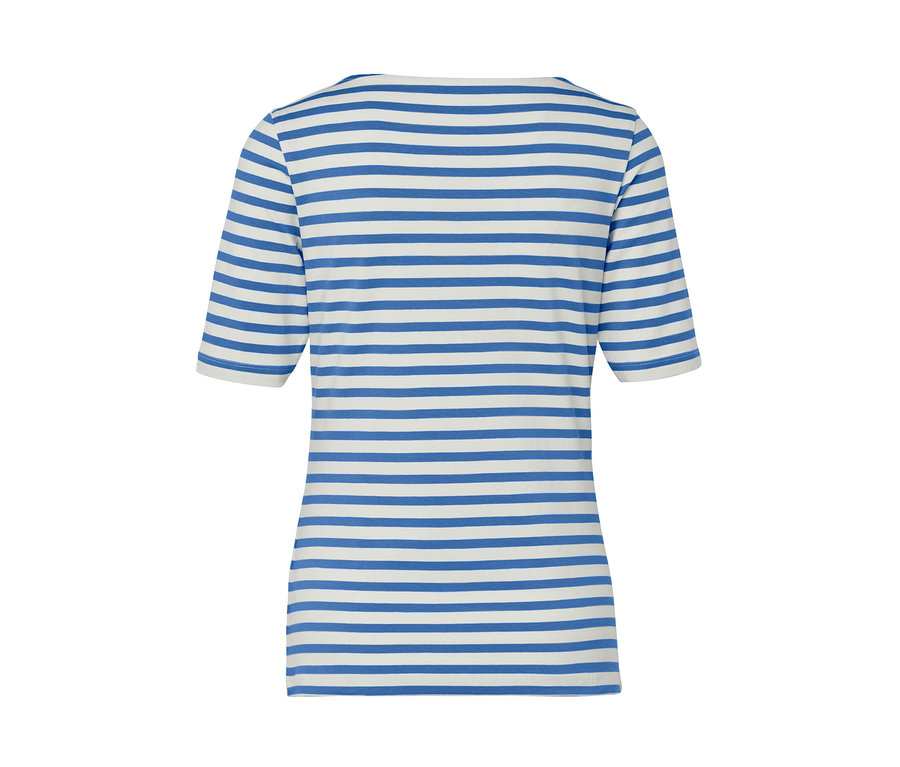 Vue arrière du t-shirt à manches courtes bleu rayé.