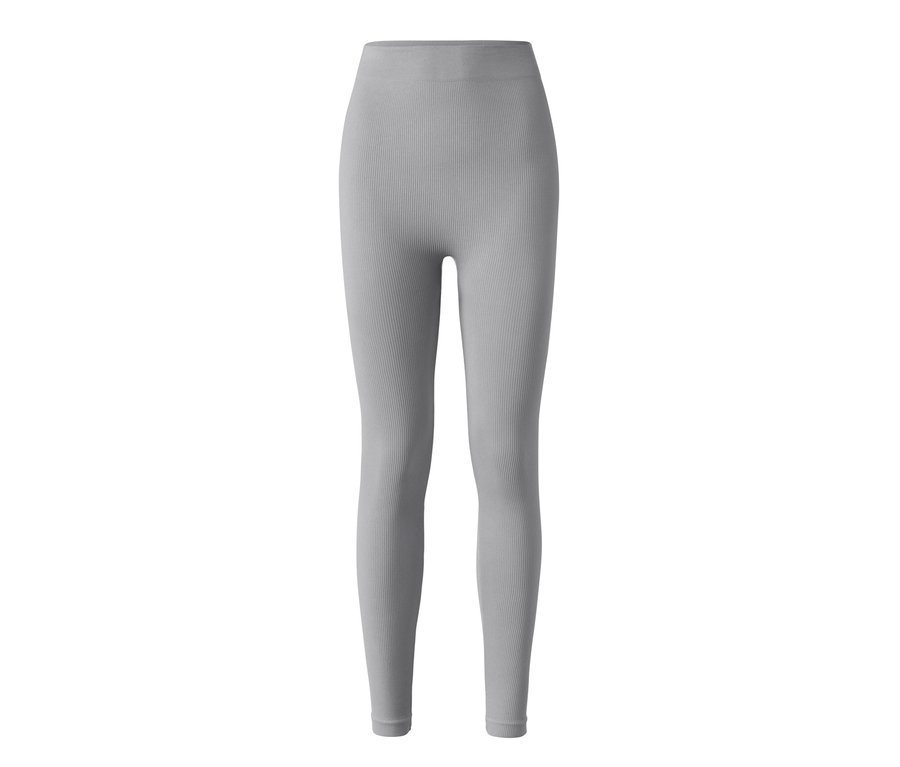 Un legging côtelé gris sur fond blanc.