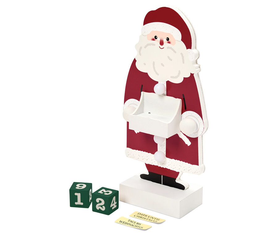 Calendrier de l'Avent Père Noël avec dés numérotés et l'inscription "Jours avant Noël".