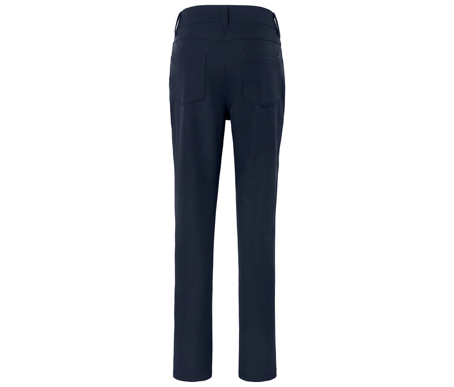 Vue détaillée de l'arrière d'un pantalon bleu marine.