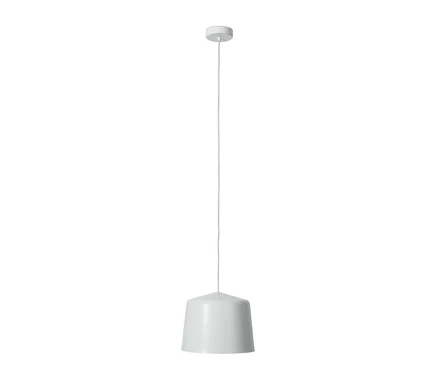 Lampe suspendue en métal blanc.