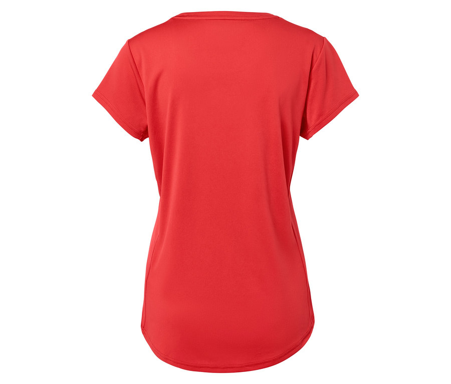 Gros plan sur l'arrière d'un t-shirt rouge à manches courtes.