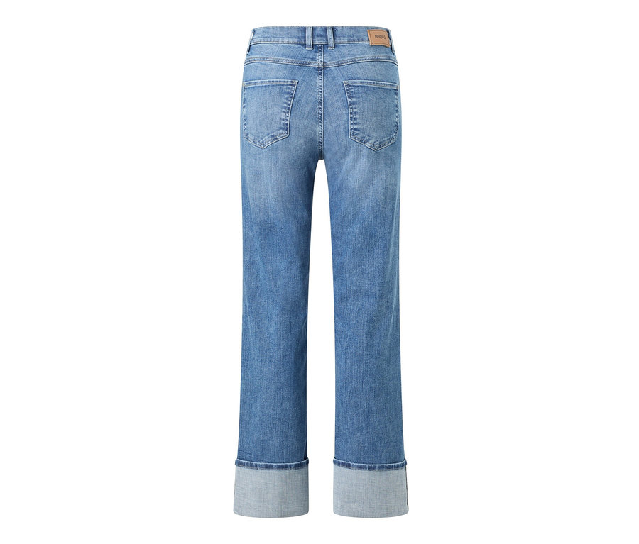 Vue arrière du jean Angels « Lara » coupe droite avec revers, bleu clair.