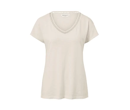 T-shirt en mélange avec modal blanc crème, avec un col en V et des manches courtes.