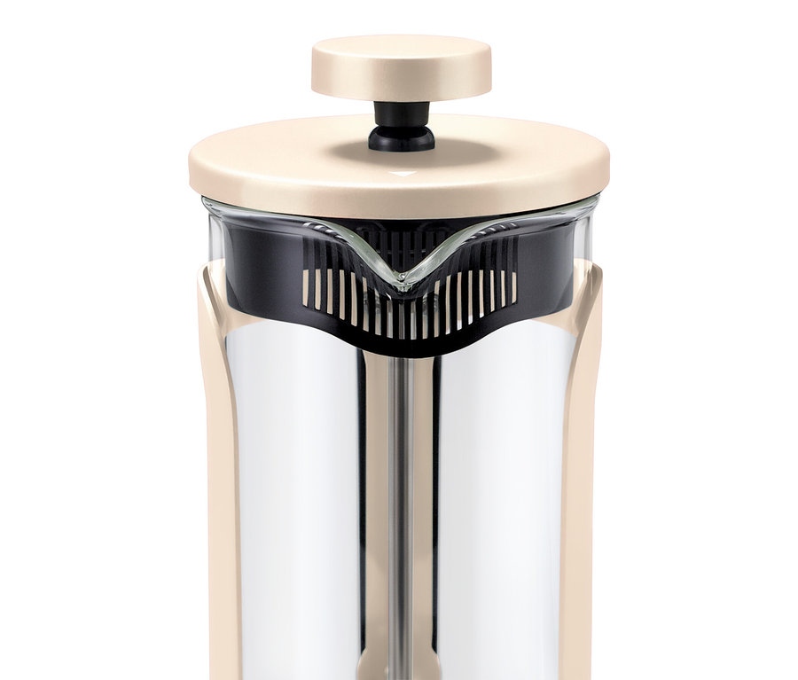 Détail d'une cafetière à piston beige de 300 ml.