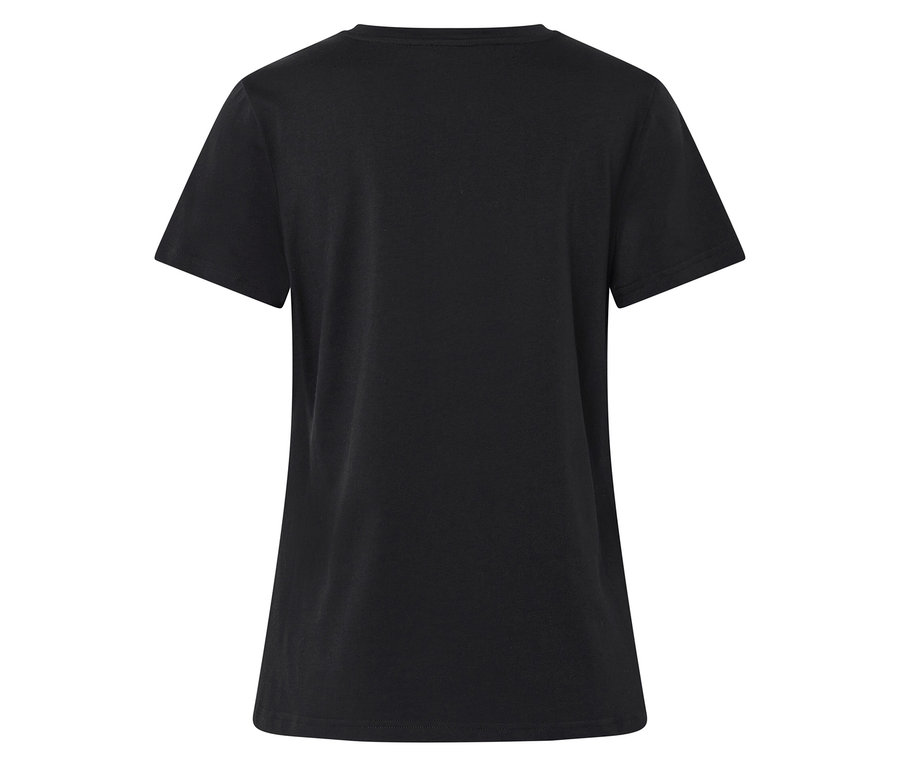 Vue arrière d'un t-shirt noir à manches courtes.