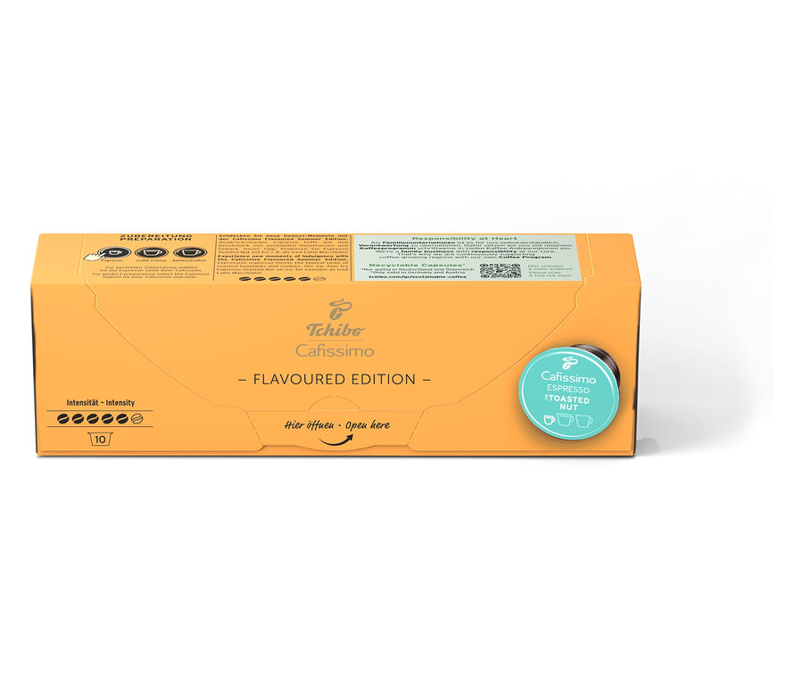 Une boîte de Cafissimo Flavoured Espresso - Toasted Nut - 10 capsules est visible.