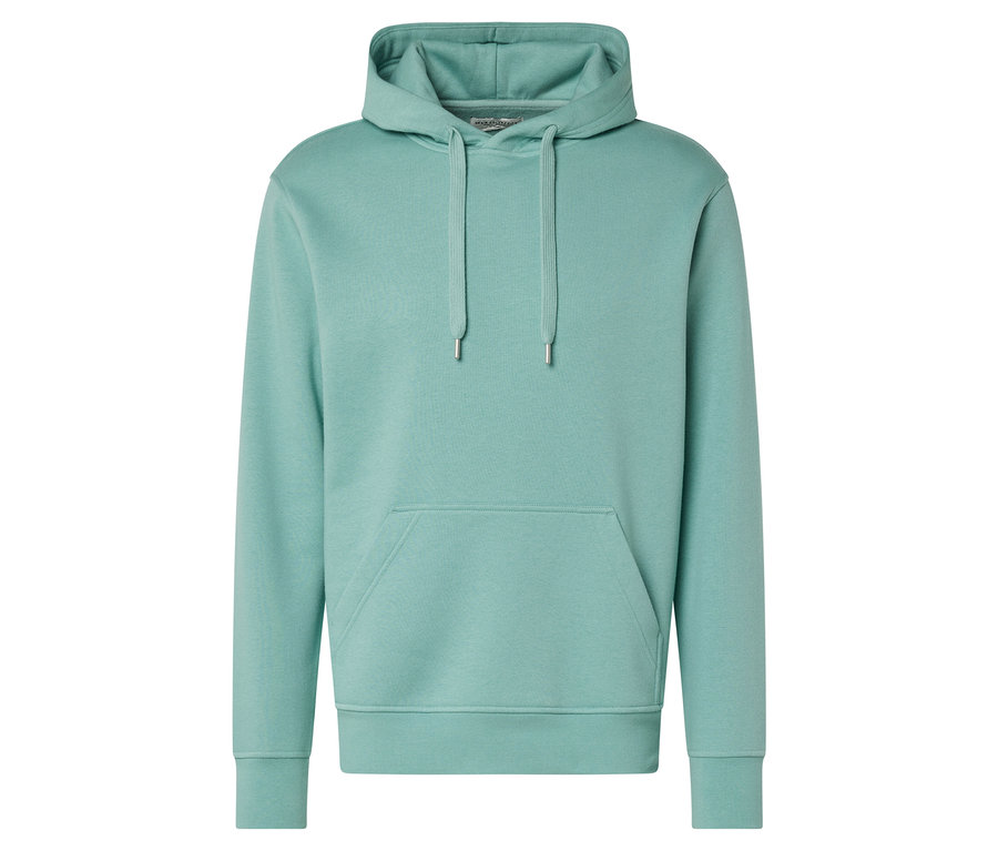 Sweat à capuche turquoise avec cordon et poche kangourou.