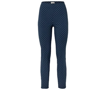 Legging bleu marine à pois blancs.