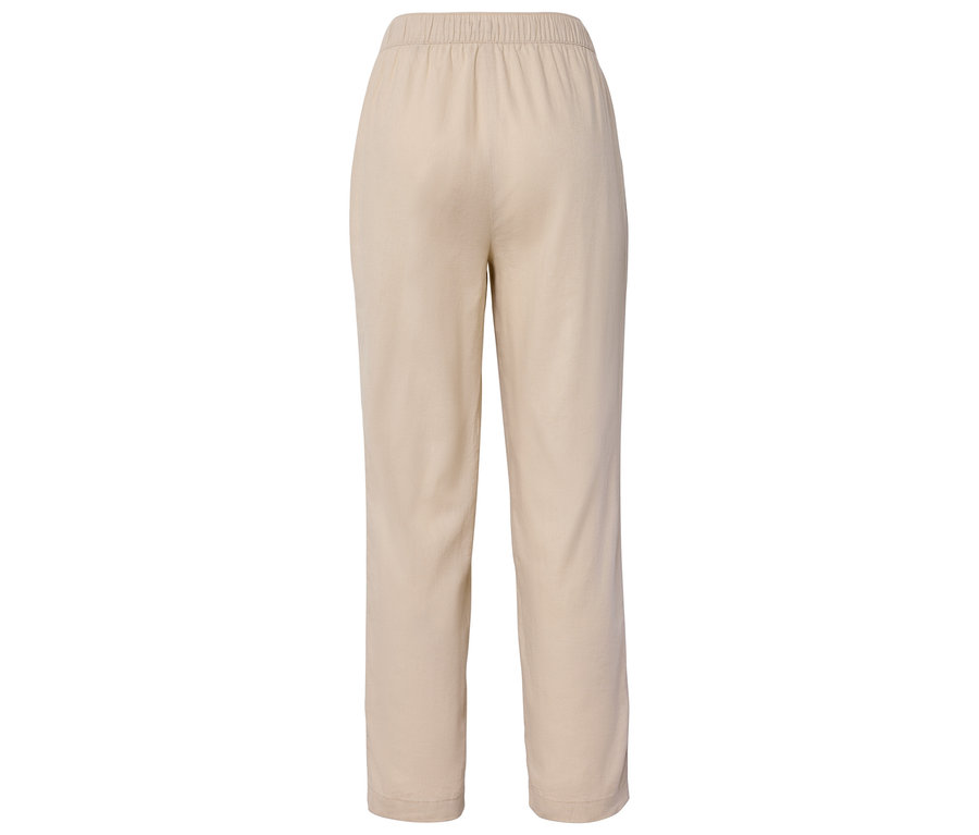Pantalon beige avec taille élastique, photographié de dos.