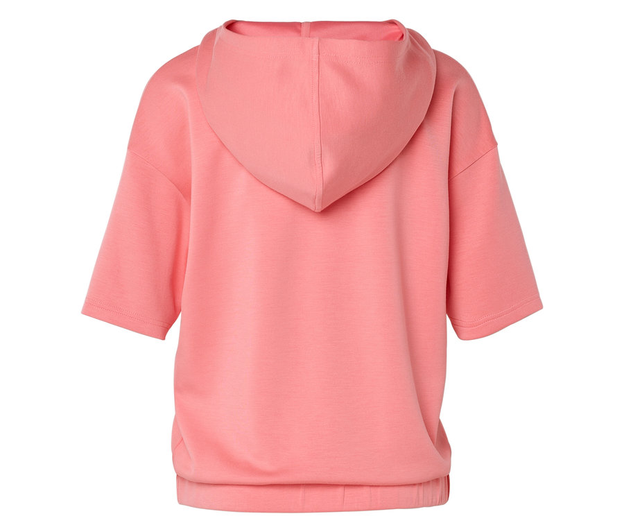 Vue arrière d'un sweat à capuche saumon à manches courtes.