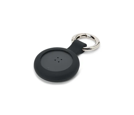 Étui de pendentif noir avec anneau en métal.