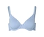 Soutien-gorge bleu clair à armatures et bretelles réglables sur fond blanc.