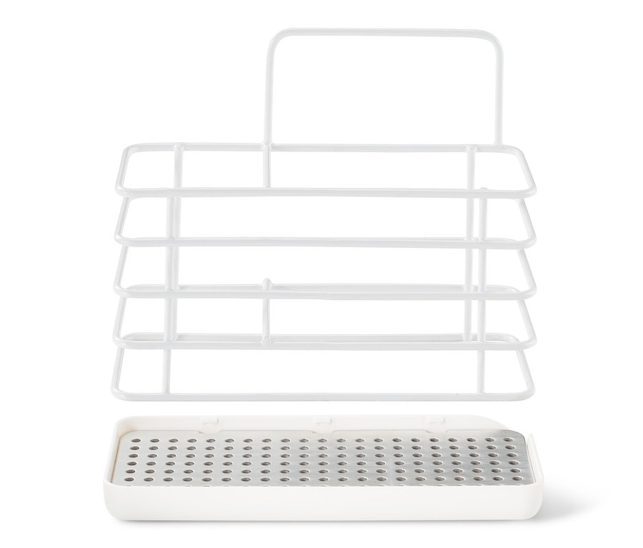 Un support pour accessoires de vaisselle blanc.