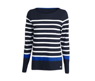 Bleu foncé-blanc à rayures avec bande contrastée en bleu de cobalt