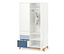 Structure blanche<br>Tiroirs 1x blanc, 1x bleu, 1x bleu foncé<br>Piètement en chêne naturel