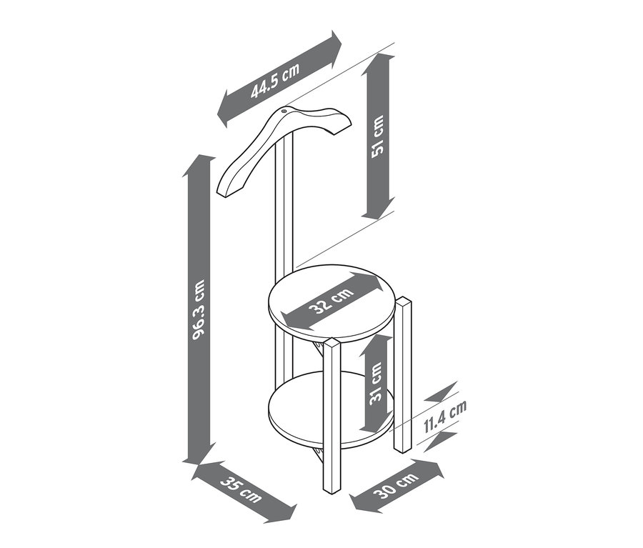Illustration d'un valet muet avec des dimensions indiquées.