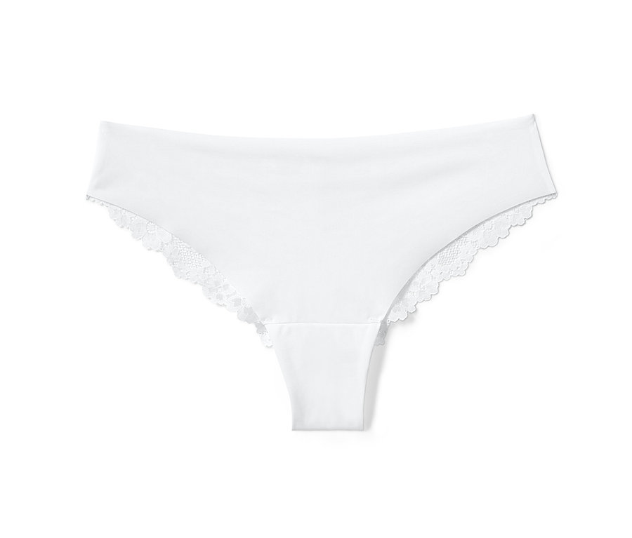 Tanga brésilien Magic Cut blanc avec dentelle.
