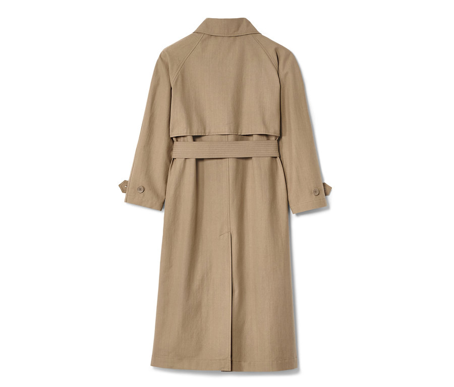 Trench-coat NAH/STUDIO beige en coton recyclé, vue arrière.