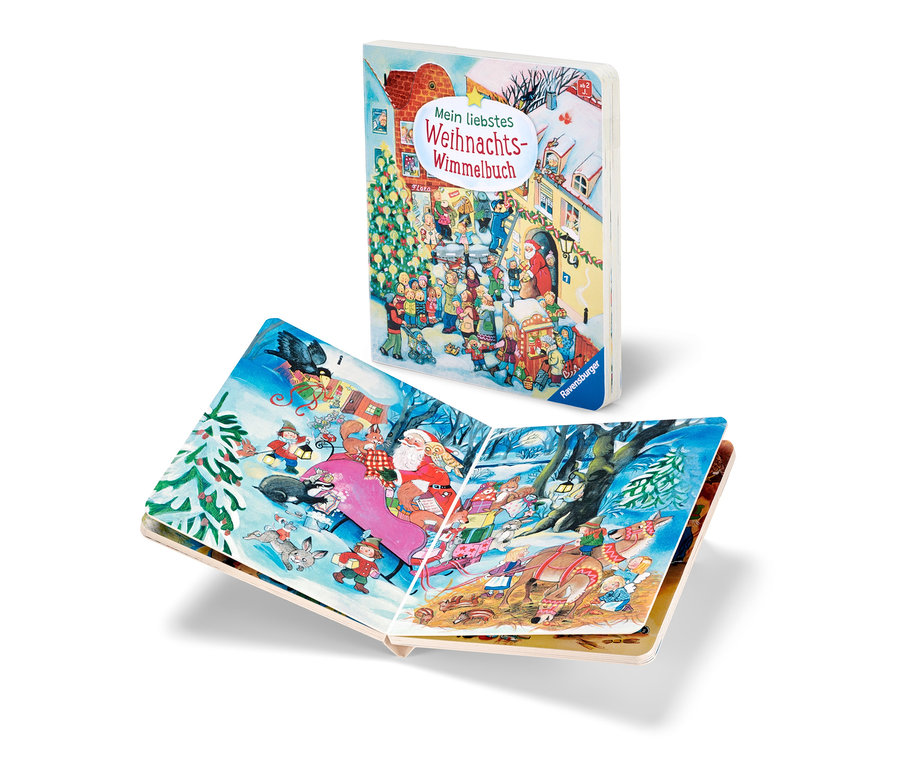Deux livres pour enfants « Mein liebstes Weihnachts-Wimmelbuch » avec des illustrations de Noël.