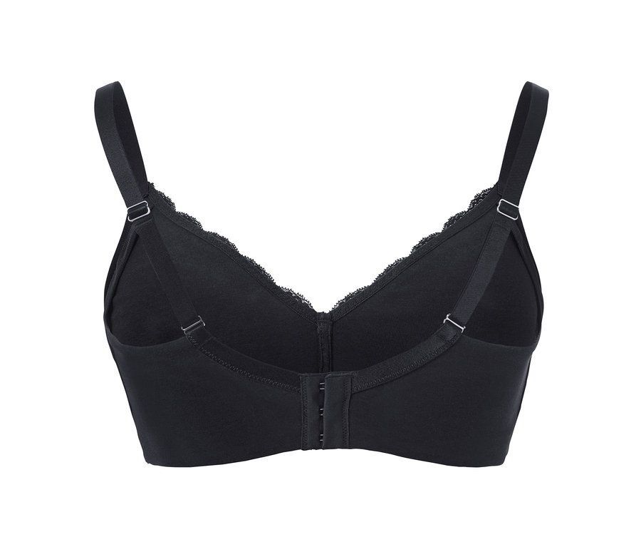 Vue détaillée de l'arrière d'un soutien-gorge souple noir.
