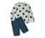 Combinaison anti-UV avec indice de protection UV 80, myrtilles, comprenant un haut à manches longues et un short bleu marine.