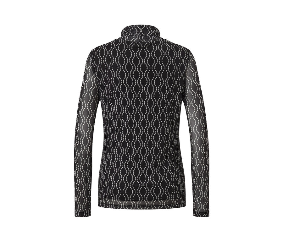 Haut noir à col roulé en mesh imprimé.