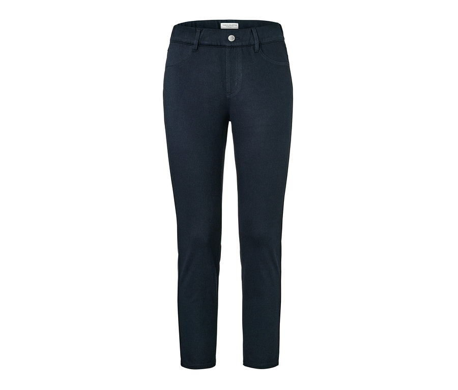Un jegging 7/8 bleu marine sur fond blanc.