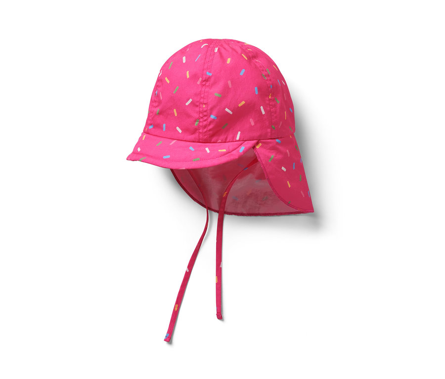 Bonnet d’été rose pour enfant avec indice de protection UV 80.