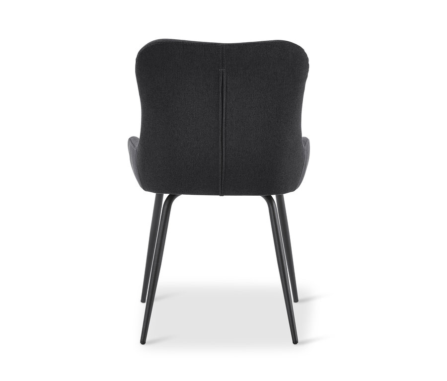 Vue arrière d'une chaise rembourrée anthracite.