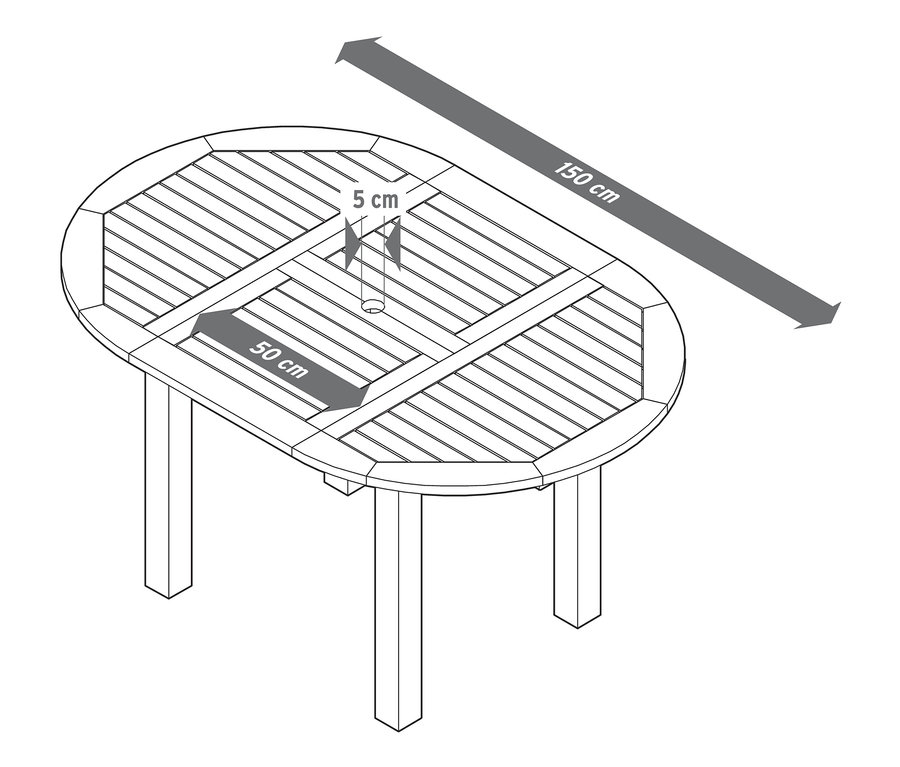 Schéma d'une table ronde extensible avec dimensions indiquées.
