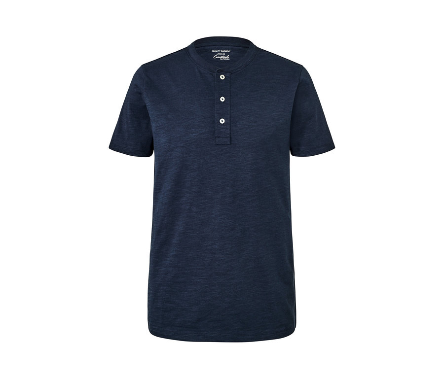 T-shirt à manches courtes Henley flammé bleu marine.