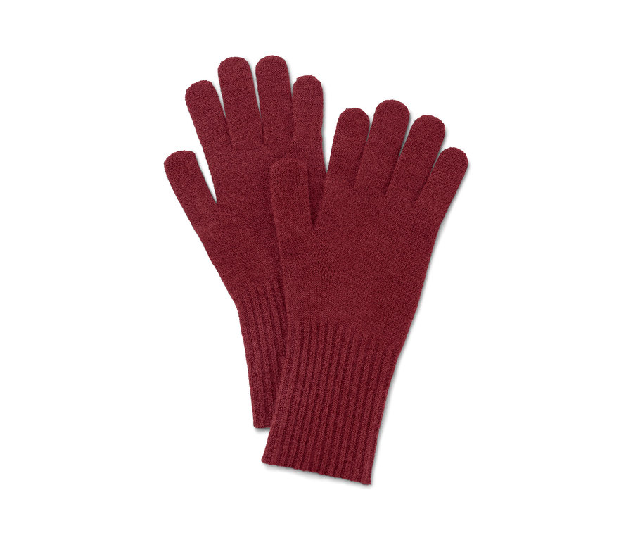 Gants en maille bordeaux avec de la laine.