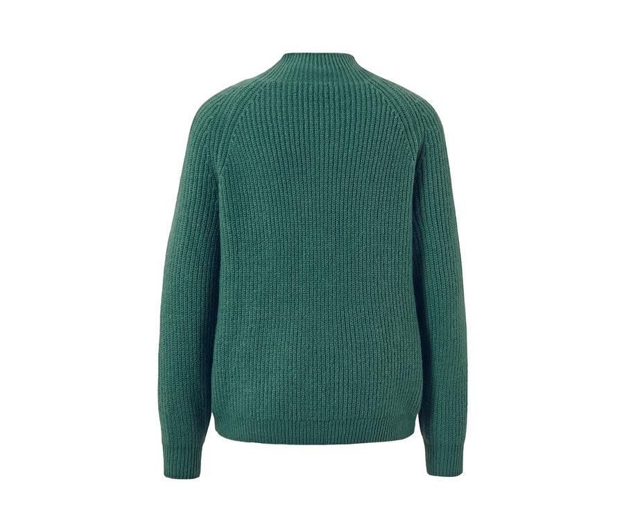 Pull à col droit en grosse maille vert.